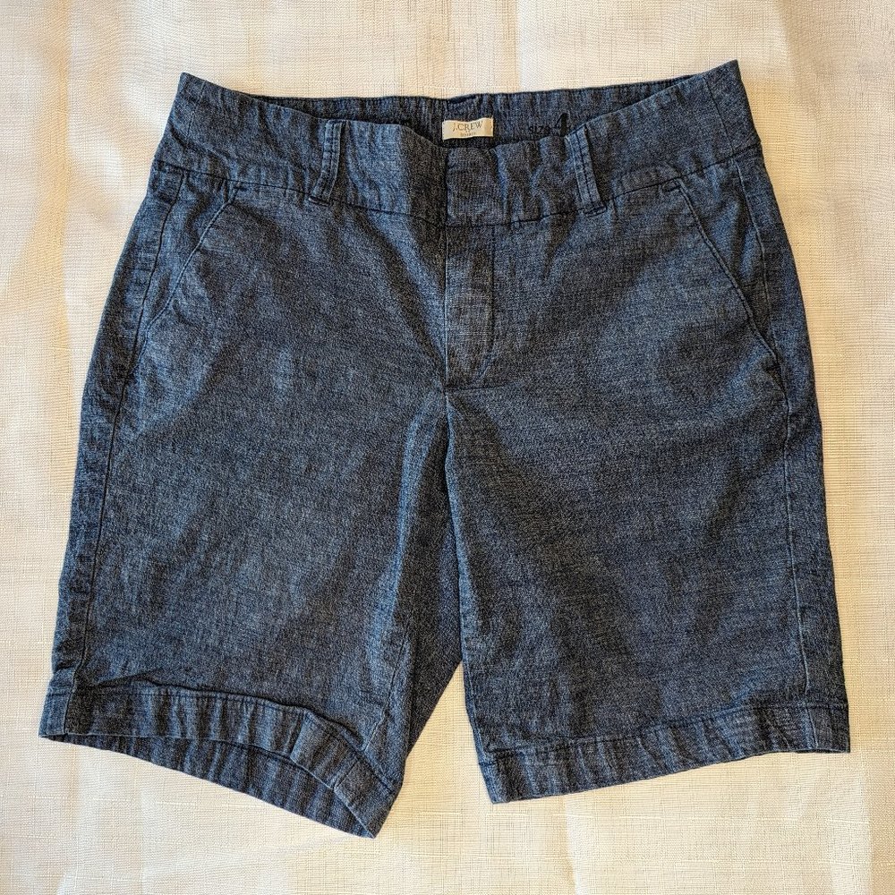 J Crew Shorts‎ Womens 4 Blue Chambray Cotton Bermuda Frankie Coastal